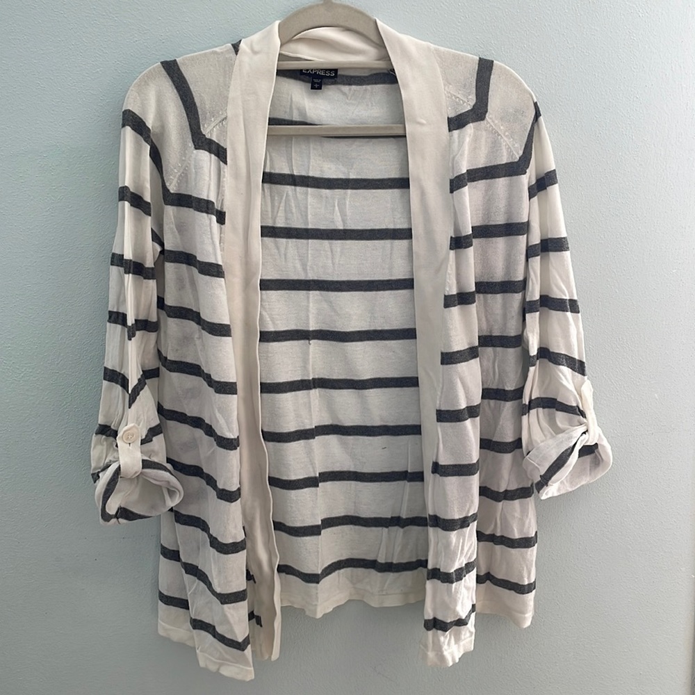 Express Cardigan - white with grey stripes